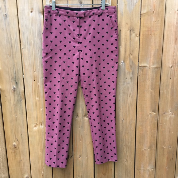Topshop Heart Cropped Pants. Dusty Rose with black hearts. Women’s US 8 … - Picture 3 of 16